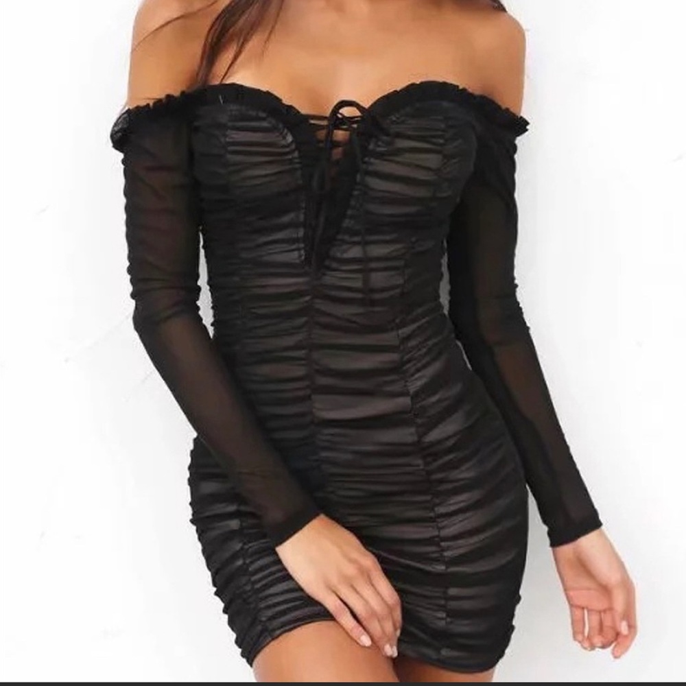 HOLT Madison De Luxe Made in Miami off shoulder lace up front sheer look XS/S